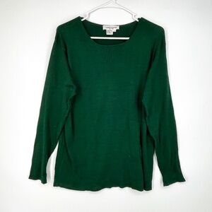 Composition New York Womens Large Pullover Sweater Deep Green Rib Knit 100% Silk